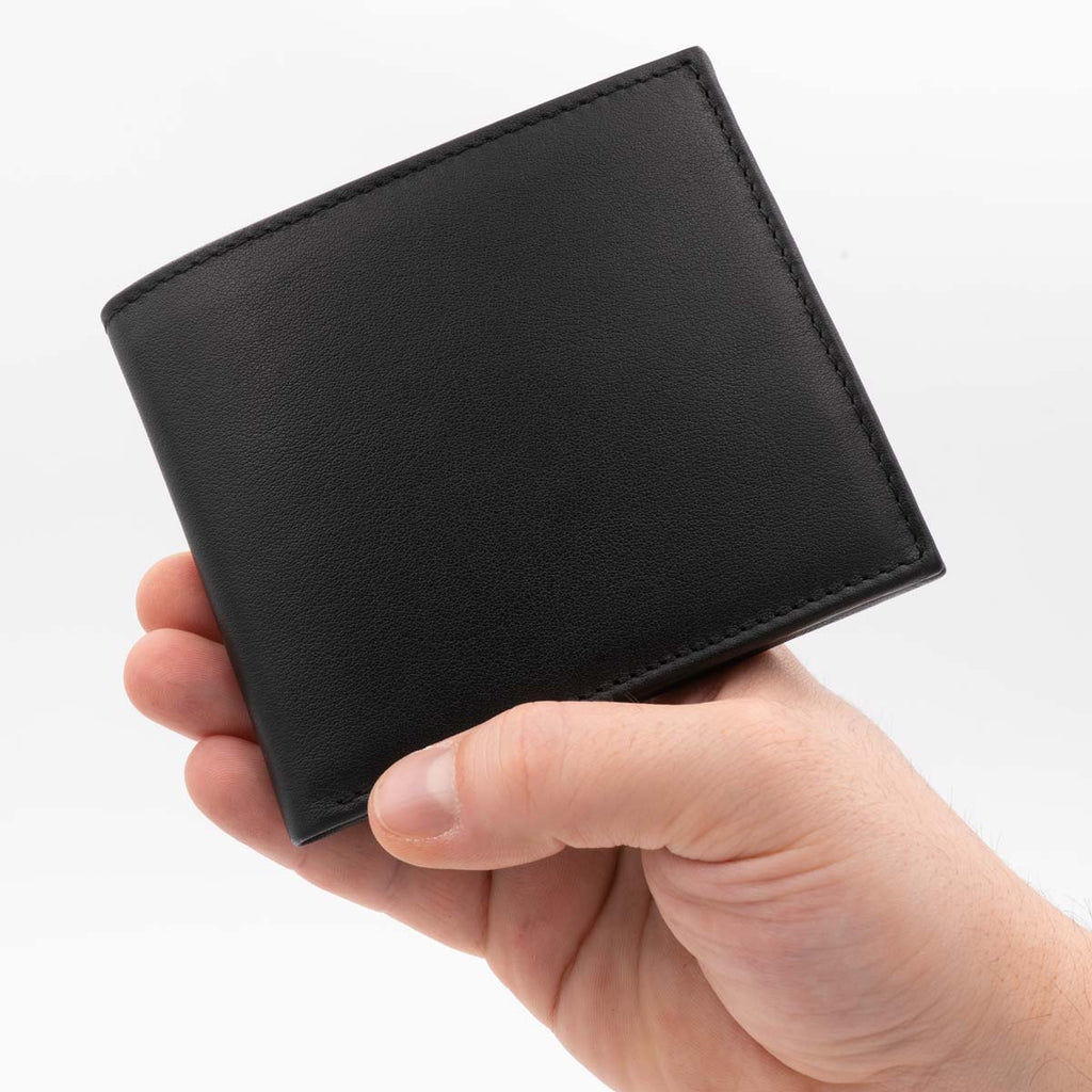 Faltbare Geldbörse mit Münzfach aus Premium Nappaleder in Schwarz