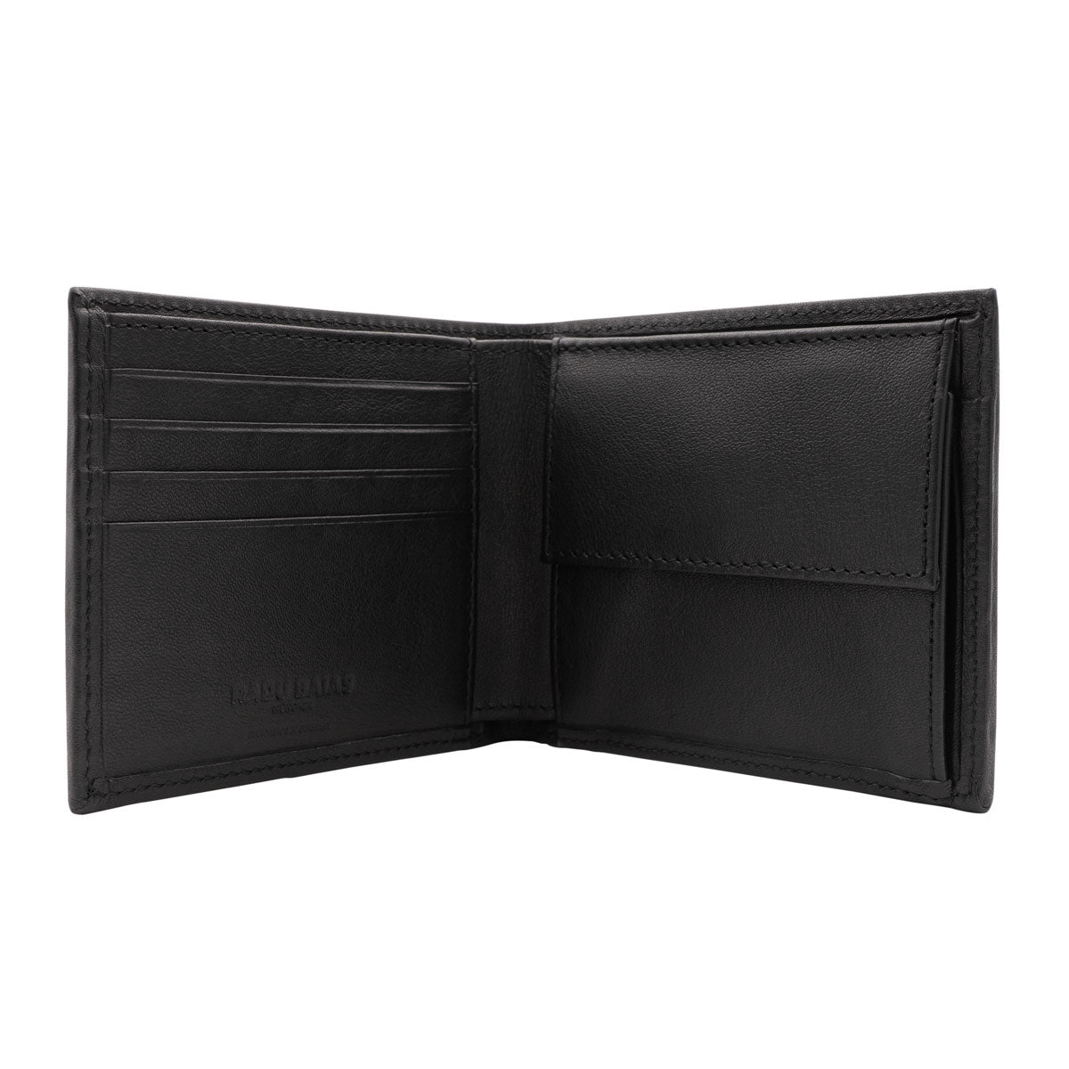 Faltbare Geldbörse mit Münzfach aus Premium Nappaleder in Schwarz