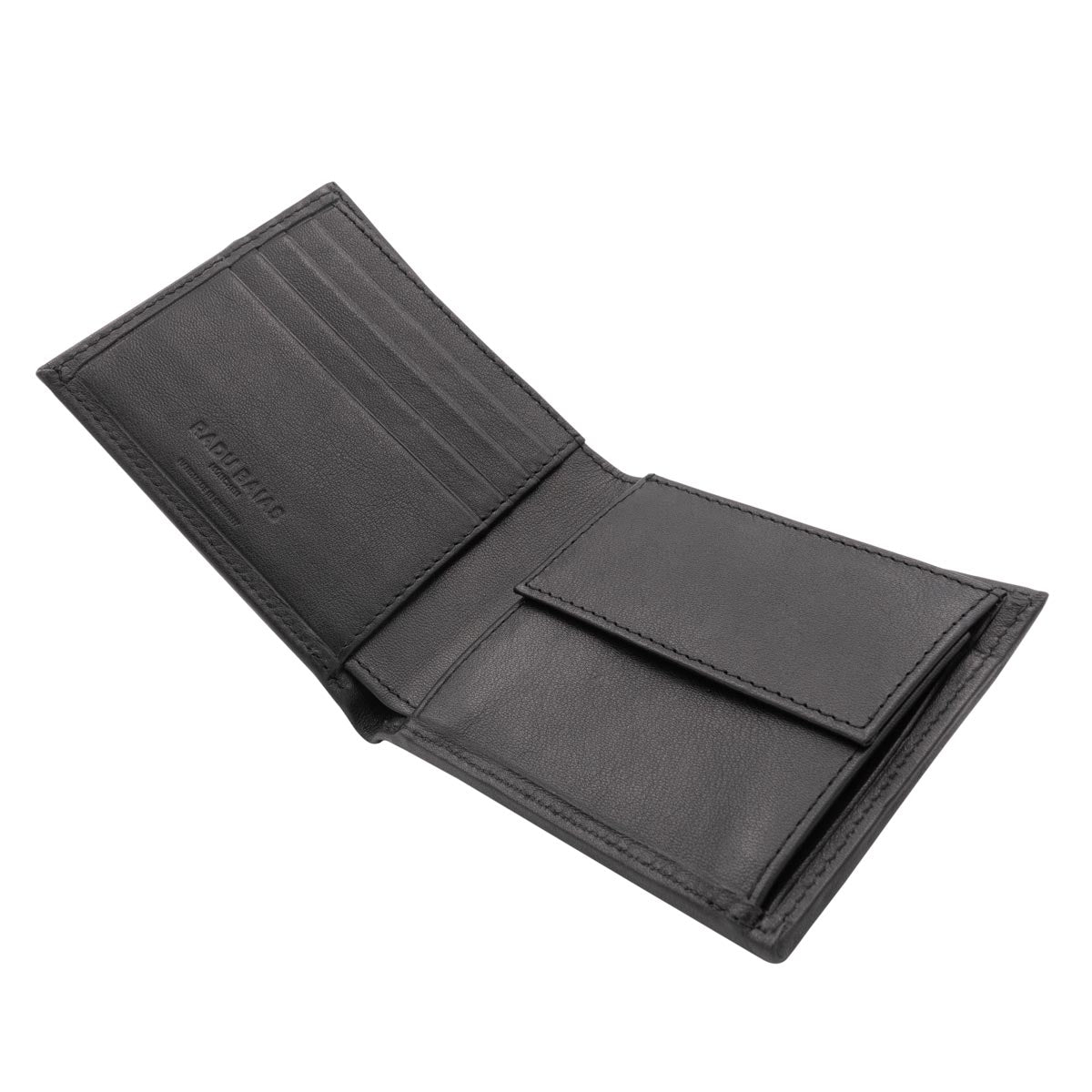 Faltbare Geldbörse mit Münzfach aus Premium Nappaleder in Schwarz