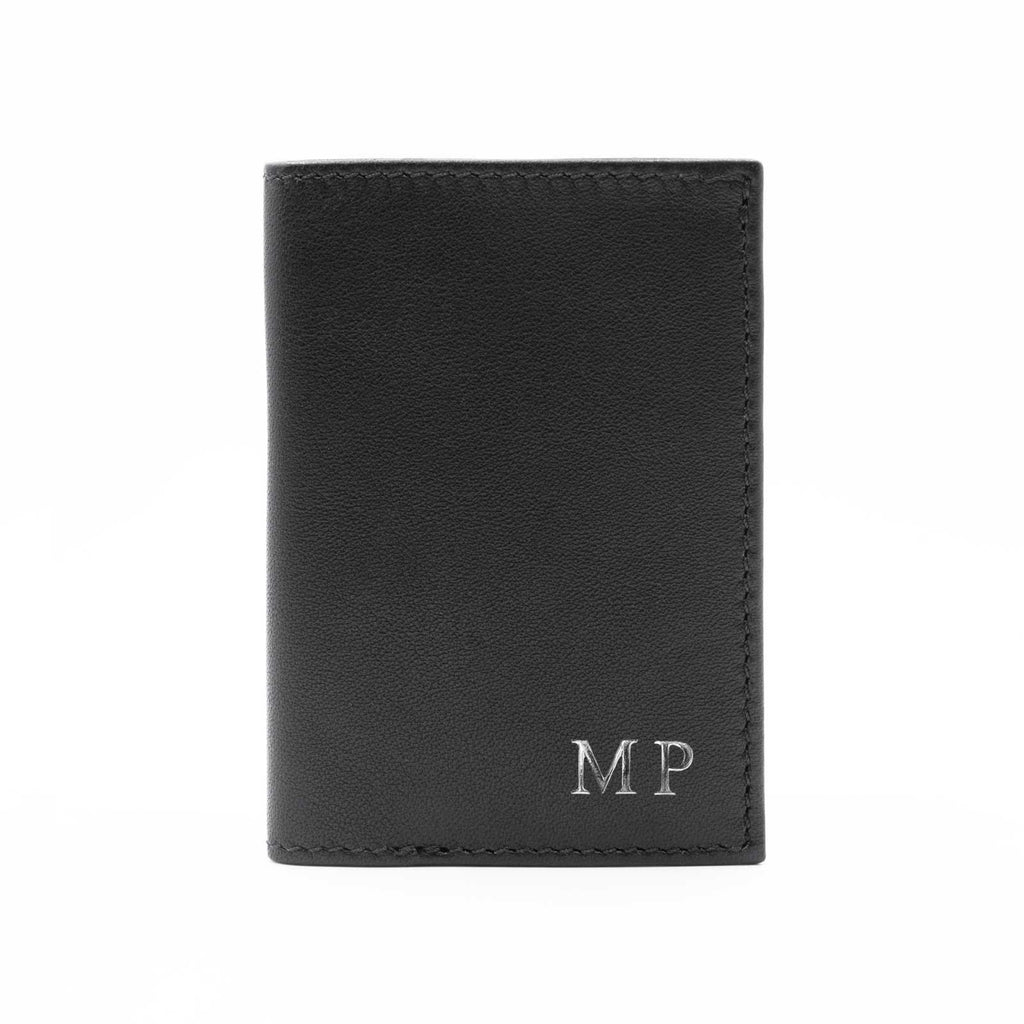 Schwarze Mini Geldbörse aus Nappaleder mit silberner Prägung