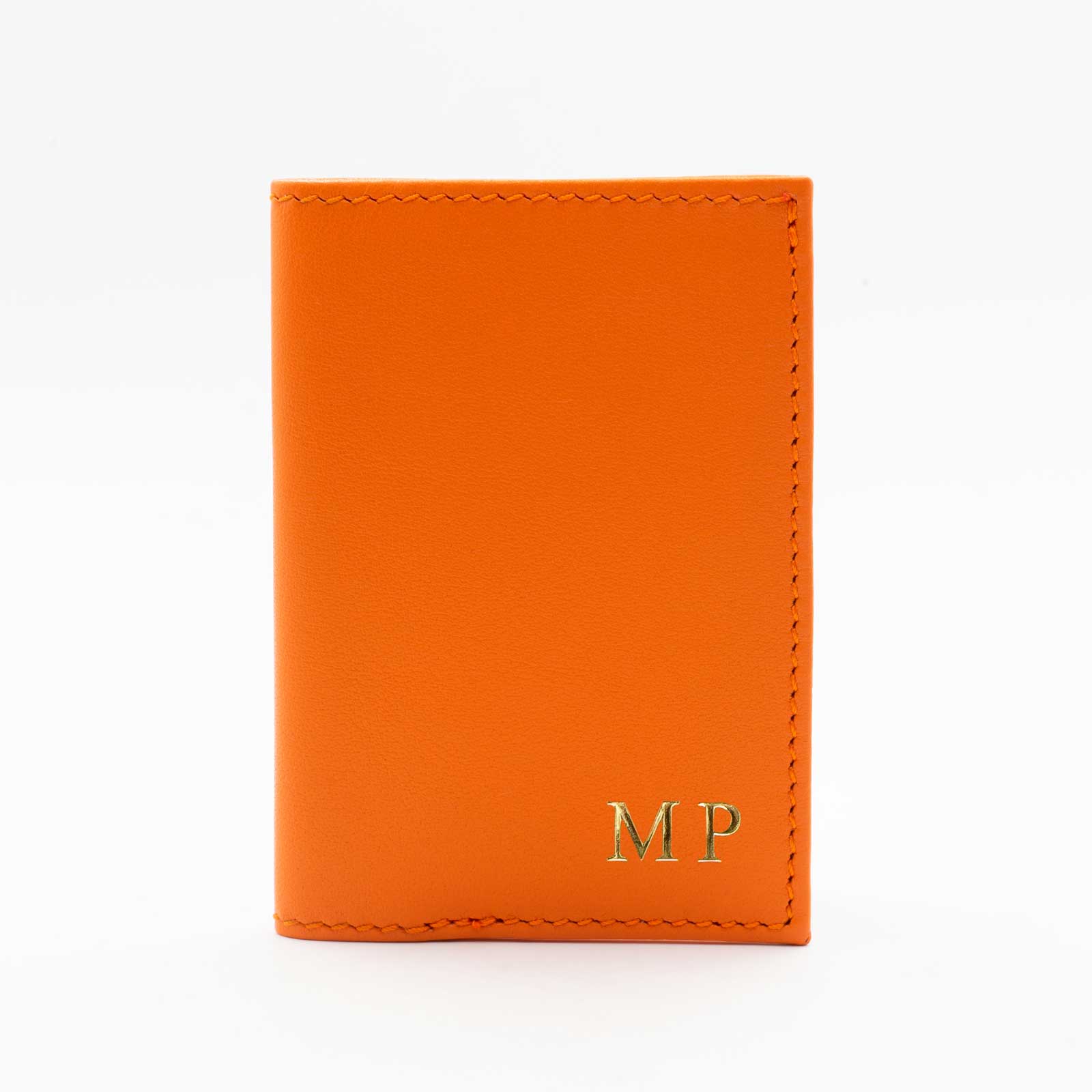 Mini Geldbörse in Orange aus Nappaleder mit goldener Prägung