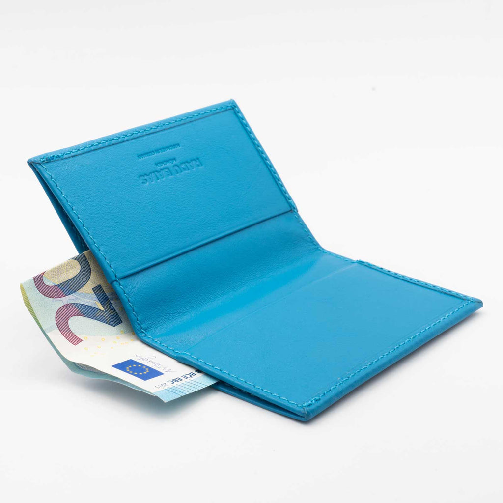 Mini Geldbörse in Blau aus Nappaleder mit Kartenfach und Scheinfach